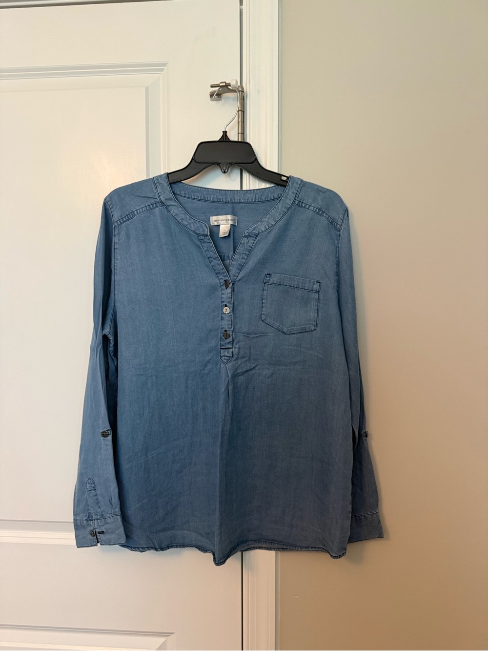 Christopher & Banks Light Blue Chambray Henley Long Sleeve Top